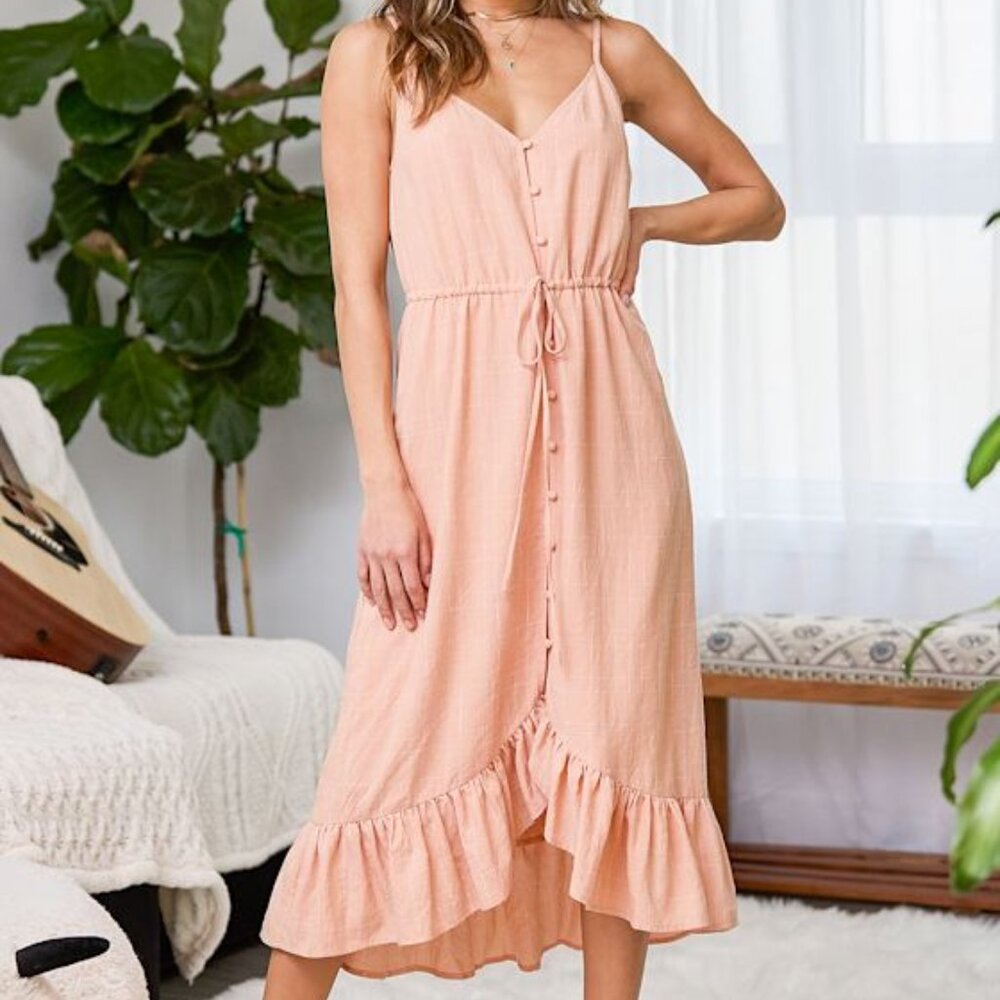 Lulus Beautiful Views Peach Button-Front Ruffled … - image 1